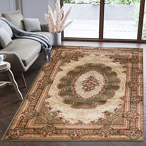 Mazovia Groß Teppich Flur 300x400cm Grün Klassisch Traditionell Weich | Teppich für Eingangsbereich Küche Büro Wohnzimmer Schlafzimmer Pflegeleicht Fußbodenheizungsgeeignet Mittelflor Synthetisch
