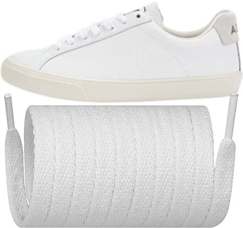 Endoto Flat Shoe Laces for Veja Sneaker, 7MM Replacement Shoelaces Strings for Running Shoes(Color:White,Size:47Inch)
