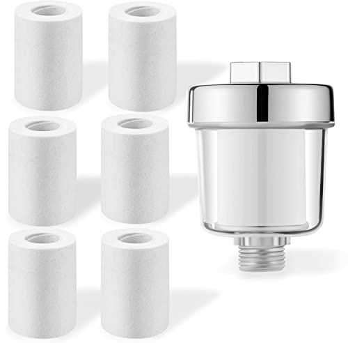 LEIMEND Filtre de Douche Filtre Calcaire Douche, Avec 6 Eléments Filtrants | Remplaçables Filtre Efficacement les Impuretés Dans l'eau, S'adapte à la Plupart des Pommeaux de Douche