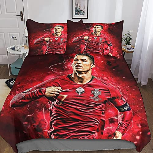 Zbeiba Bettwäsche 135x200 Fußball Bettwäsche Set, Erwachsene Kinder Bettbezug, 3D Fußball Star Bettwäsche Set Mit Reißverschluss Und Kissenbezug(A1,135x200cm+2x80x80cm)