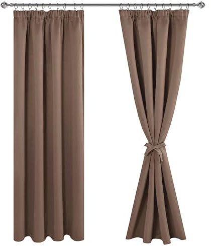 JIUZHEN Gardinen mit Kräuselband Blickdicht Verdunklungsvorhänge | Verdunklungsgardine Hitzeschutz Wohnzimmer Vorhänge für Schlafzimmer Kinderzimmer Thermovorhang Khaki, H228 x B228 cm,2er Set