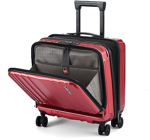 TydeCkare 16 Bagaglio a Mano con 2 Scomparti per Laptop, Valigia con Lucchetto TSA a Doppio Controllo, YKK, 4 Ruote Girevoli, per Di Lavoro, Rosso Vino
