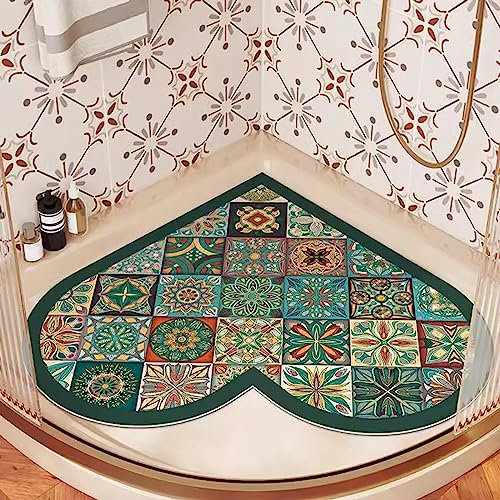 Duschmatte Dreieckig für Eckdusche, Duschmatte Dreieckig, Komfortabel Duschmatte Rutschfest Halbrund, PVC-Luffa Badematte Halbrund mit AblauflöChern Sicherheits, Schnell Trocknend,E,65x65cm(26x26inch）