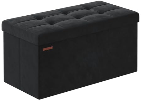 SONGMICS Sitzhocker mit Stauraum, klappbare Sitzbank, 38 x 76 x 38 cm Fußbank, Aufbewahrungsbox, bis 300 kg belastbar, für Wohnzimmer Schlafzimmer Flur, tintenschwarz LSF247B01