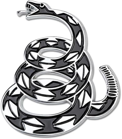 Jawfait Dont Tread on Me 3D-Metall-Autoaufkleber, Klapperschlange, Fahrzeug-Aufkleber, Gadsden-Flagge, Auto-Emblem für Automobil, LKW, Motorrad, Vans (Silber/Schwarz)