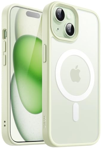 JETech Cover Magnetica per iPhone 15 6,1 Pollici Compatibile con MagSafe, Custodia Traslucida Opaca Posteriore Sottile Antiurto (Verde)