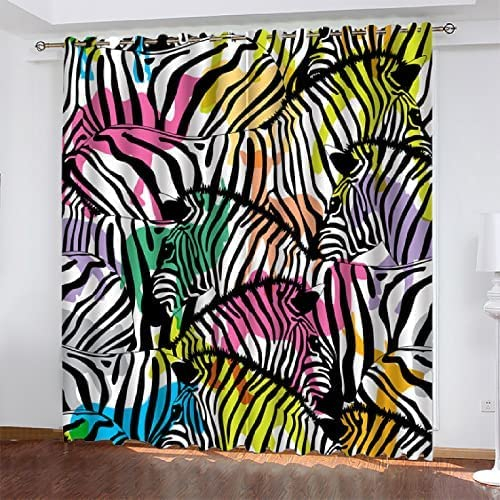 3D Schattierung Vorhänge - 150 (B) X 166 (H) cm Gelbes Doodle-Zebra Gardinenschal Vorhang Für Wohnzimmer Schlafzimmer Schlaufenschal Isolierung Lärmminderung Mädchen Raumdekoration - Vorhang Für Das
