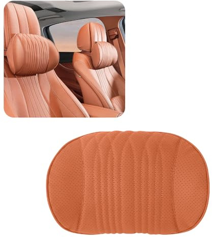 HIBEYO 1Stück Universal Auto Kopfstuetze Kissen NAPPA-Leder und Memory-Schaum Autositz Nackenkissen für Fahren Auto Kopfstütze mit Abnehmbarem Befestigungsgurt zubehör für Gaming-Stuhl-C Braun