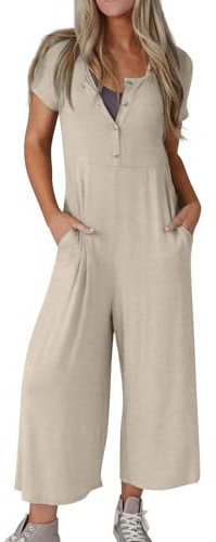 Saymany Jumpsuit Elegant 90er Overall Damen Festlich Hochzeit Hosenanzug Damen Festlich Elegant Jumpsuit Damen Sommer Damen Overall Jeans Overall Damen Ribbed Jumpsuit Arbeitsoverall Damen（Beige,XL