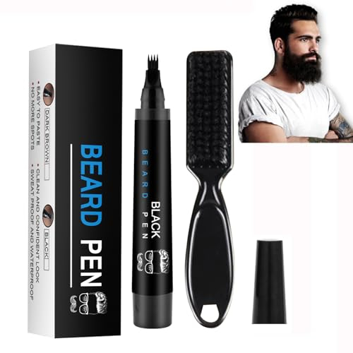 EAST MOON Beard Shaping Pen,Bartfüllstift,Bartstift-Füller-Set,Herren Bartfüller Stift,Beard Filler Pencil,Wasserfester Bartstift Und Bartbürste,Pinsel Zum Konturieren Realistischer Bart(Schwarz)