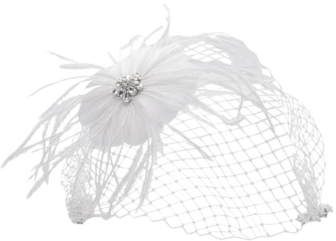 MAYJOYDIY Navajo Chapeau Fascinateur en Voile Blanc pour Femme Pince à Cheveux en Plumes Voile Amovible Couvre Chef pour Fête de Thé Chapeau de Mariée Mariage