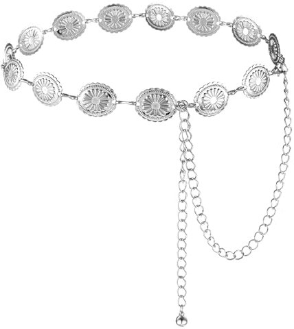 Tucnoeu Kettengürtel Silber, Y2K Accessoires, Verstellbarer Western Gürtel Damen, Eleganter Kettengürtel Damen für Kleider und Jeans, Boho Taillenkette für Country Konzert (Silber)