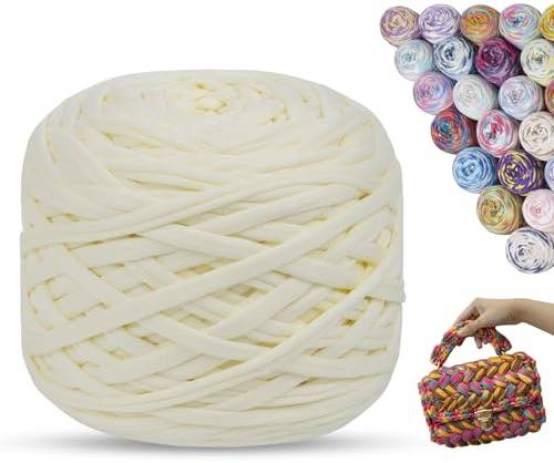 LEREATI Fettuccia per Borse a Uncinetto, 285g 100m Filato Grosso Colorati, Cordino per Borse Uncinetto, Cestini, Fai da Te, Decorazioni, Artigianato (Beige)