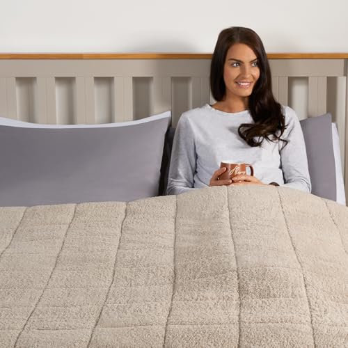 Brentfords Weighted Blanket Adult, Teddy Fleece Heavy Blanket Weighted for Adults Throw Winter Blanket Sleep Therapy Anxiety Relief Natural 150 x 200cm 8kg (Disclaimer: Only suitable for age 3+ years)