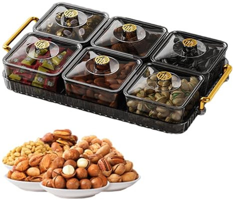 Quzente Divided Serving Platter | Snack Party Appetizer Tray,Clear Compact Elegant Sturdy Compartment Serving Tray with Handle and Moveable Compartment for Cookie, Charcuterie, Snack, Dessert Display