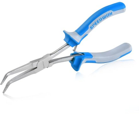SPEEDWOX Long Reach Bent Needle Nose Pliers with Serrated Jaw Extra Long Nose Precision Wire Looping Pliers Needle Remover Pliers for Hard to Reach Narrow Spaces Jewelry Making Tools Fishing Tools