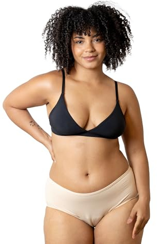Ecowoman | Braga Menstrual para Mujer | Flujo Abundante | Braguita Menstrual para Regla Lavable a Prueba de Fugas (Beige-Tiro Alto, XS)
