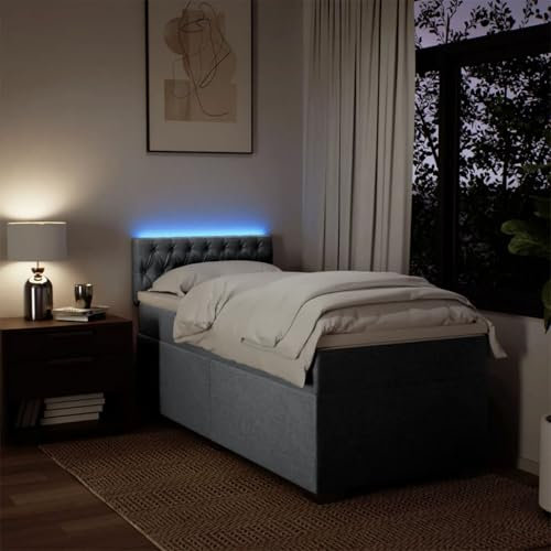 IKAYAA Boxspringbett 80 x 200 mit matratze und LED Kopfteil Polsterbett 80 x 200cm Bett 80 x 200 mit matratze und lattenrost Einzelbett Schlafzimmer-Hellgrau-80 x 200 cm