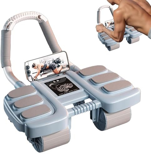 Automatische Rebound-Bauchrolle,Neue Bauchroller Ab Roller Bauchtrainer mit Ellbogenunterstützung, Bauchmuskeltrainer mit Kniematte,Bauchmuskeltraining Doppelrädern Stabiler (Blau)