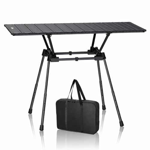 Anbte 88 X 40 Cm Folding Camping Table, 4 Adjustable Heights Max 71cm Aluminum Roll Up Camping Table with Portable Carrying Bag, Waterproof Tabletop, for Picnic BBQ Party Beach Patio Picnic, Black