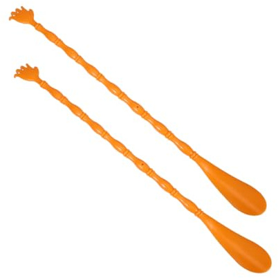 Rascador de Espalda Forma de Mano y 2 Piezas Calzador de Plástico | Color Naranja, Agarre Cómodo, Diseño Multifunción Portátil, Uso en Casa u Oficina, para Adultos y Niños