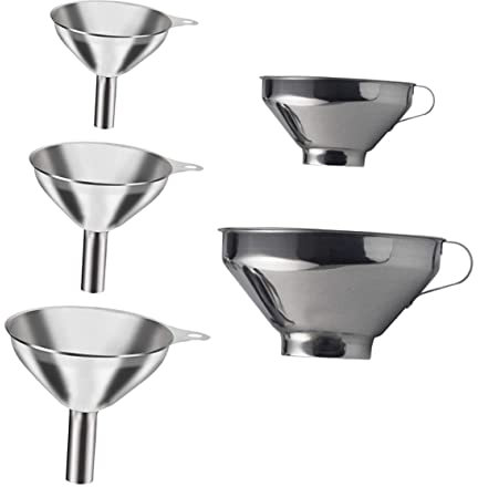 Ciieeo Lot de 5 Entonnoirs en Acier Inoxydable pour Confiture Large Ouverture, Mini Entonnoirs Faciles à Utiliser et Nettoyer pour Huile et Poudre
