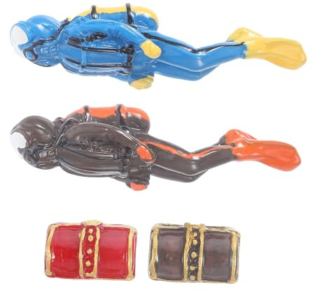 OUNONA 2 Sätze Taucher Modell Schatztruhe Fisch Tank Figur Scuba Aquarium Bronze UV ​​Modelle Rot Harz 4 Stück * 2