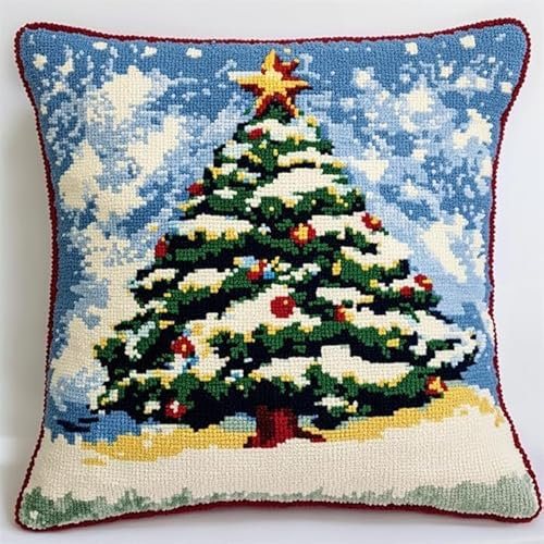 ORLUMY Handarbeit Knüpfen Teppich Knüpfteppich Needle Punch Weihnachtsbaum 43X43Cm,17X17Zoll 3D-Sofakissenbezug Stickset Webrahmen Rug Latch Hook Yarns