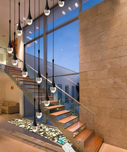 BEHWU Pavillon luminaire Suspension led Suspension verre Lustre corde Abat jour verre Cable suspension luminaire Escalier Salon(Black,12 Head)