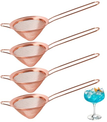 SYUTBOU 4 Stück Rosegold Passiersieb Klein, 8,5 x 23cm Bar Sieb Edelstahl, Cocktail Strainer Küchensieb für Bar, Küche