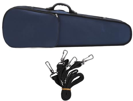 plplaaoo Hartschalenkoffer für Violine, professionell, dreieckig, übergroß, Oxford-Stoff, druckfest, Hartschalen-Geigenkoffer mit Feuchtigkeitsmesser für Reisen und Pendeln, Blau