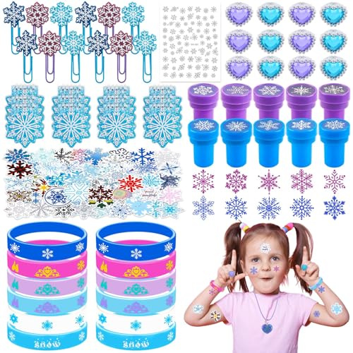 Froze Party Mitgebsel Kindergeburtstag- Prinzessin Spielzeug Set mit Kinder Aufkleber Schneeflocke Ring Mini Notizbücher Nagelaufkleber Armbänder Give Aways Mitbringsel Party Zubehör Geburtstag Deko