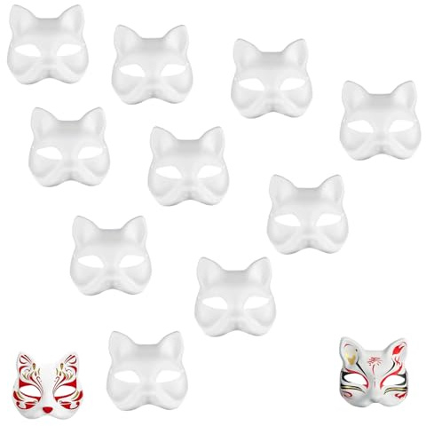 PXRLMYF 10 Pièces Masques de Chat 18,5x17,5cm DIY Peinture Cat Mask | Masques en Papier à Peindre Blanc pour Mascarade Carnaval Cosplay Halloween
