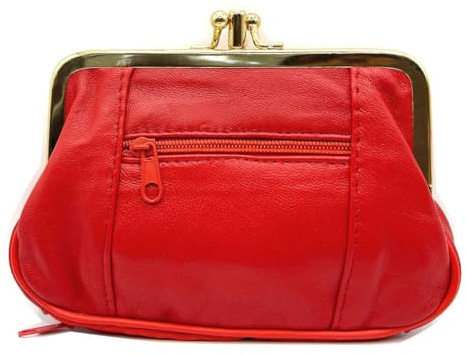 Charmoni - Portefeuille Femme - Porte Monnaie Fermeture clic clac Fermoir - Poche zippée - en Cuir d'agneau - 15 x 10 x 1 cm (Rouge)