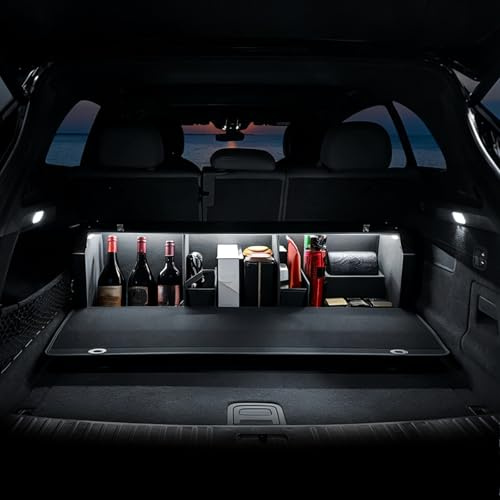 XCF Kofferraum-Organizer mit Intelligentem LED-Beleuchtungssystem, Aufbewahrungsbox mit Deckel, Stabilem Zuggriff, Strapazierfähigem Leder & ABS-Rahmen, Automatischem Sensorschalter (103 x 29 x 31 cm)