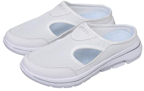 Damskor - fritidsskor halvöppna sneakers trendiga skor plattform sneaker sula gummi sko snörlös sko ihålig mesh övre skor ventilerande sko, vit, 37 EU