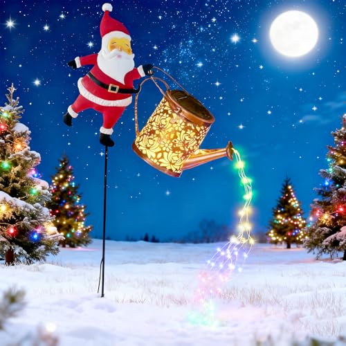 weihnachtsmann mit gießkanne,weihnachtsmann beleuchtet Outdoor,Solar Santa-gießkanne-Laterne,LED Solar Weihnachtsmann Lichterkette, Wasserdicht Für Weihnachten Garten Balkon-B