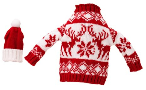 DECHOUS Manchon de Bouteille de Noël en Polyester Doux Taille Standard Housse Décorative Rouge Motif Cerf Accessoire Festif pour Décoration de Table et Fête de Noël