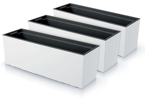 IMJ-Global - 3 Jardineras Exterior Grandes 77x23,5x24,6cm, Macetas Exterior Grandes 40 Litros (Inserto de 27 Litros) Jardinera Decorativas para Interior en Plástico Resistente a la Intemperie (Blanco)