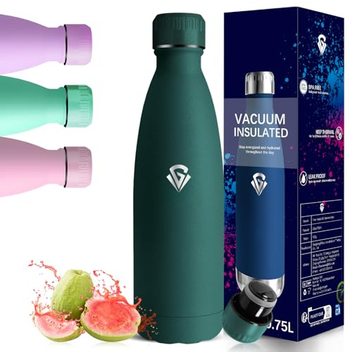 Gourde Isotherme, Anti Fuite Gourde 1l Sans BPA, 24h Froid et 12h Chaud, Bouteille d'eau en Acier Inoxydable, Réutilisable Bouteille Isotherme pour Randonnée, Bureau, Camping