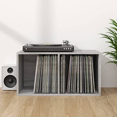 Ziaphsol Boîte de Rangement à disques Vinyle Sonoma Gris 71x34x36 cm, Meuble Pratique en Bois d'ingénierie pour Organisation, Protection et Stockage dans Salon, Chambre ou Bureau