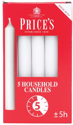 Price's - Household Candles - Pack of 5 - Unscented - 5 Hour Burn Time - Premium White Wax
