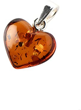 AmberJewelry Genuine Certified Baltic Amber Heart Pendant, Handmade Amber Pendand From Genuine Baltic Amber and 925 Sterling Silver, Baltic Amber Charm For Necklace Valentine's Day Gift Love Symbol Pendant Gift for Her made in Baltic Region Love Charm Amore