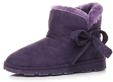 AJVANI flat pull on cosy fur lined ankle boots booties slippers size 7 40