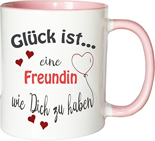 WarmherzIch Becher Tasse Glück ist… Freundin Kaffee Kaffeetasse liebevoll Bedruckt Trauzeugin BFF Frineds Forever Weiß-Rosa