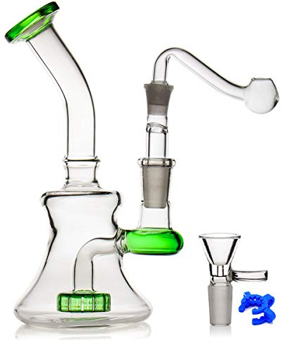 Green Mini Bong with Spiral Filter, 14.5mm Bowl, 19.3oz Water Bong - Includes Bong Accessories