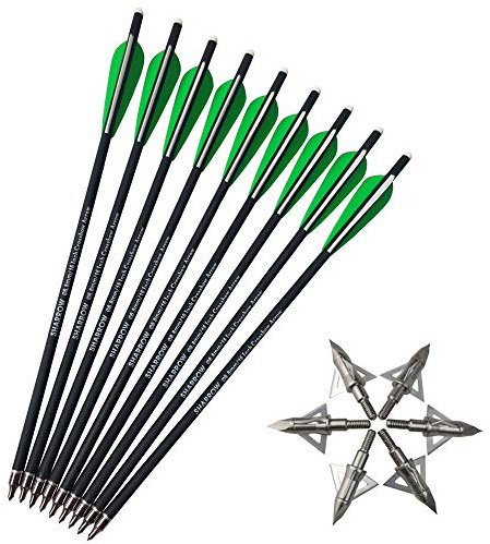 SHARROW 12 x Armbrustbolzen Armbrustpfeile Carbonpfeile 16 17 18 20 22 Carbon Bolzen für Armbrust mit Klinge Broadhead Pfeilspitzen für Armbrust Bogen (Grün 1, 16)