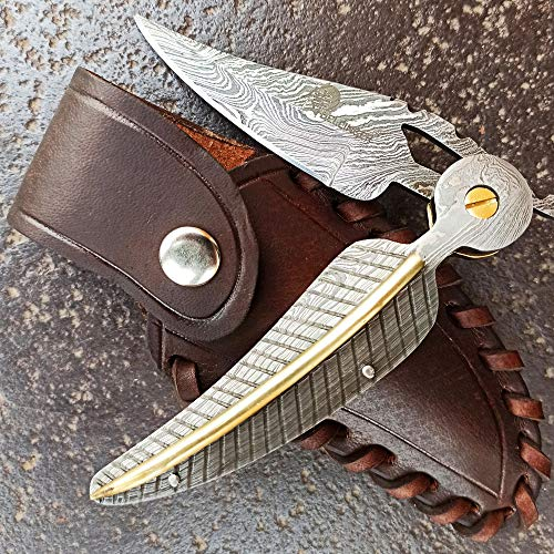 DELLINGER FREYDIS Clip & Damast Taschenmesser & Klappmesser & Damaststahl Messer & Outdoor Damastmesser Folder Knife 8,5cm Klinge