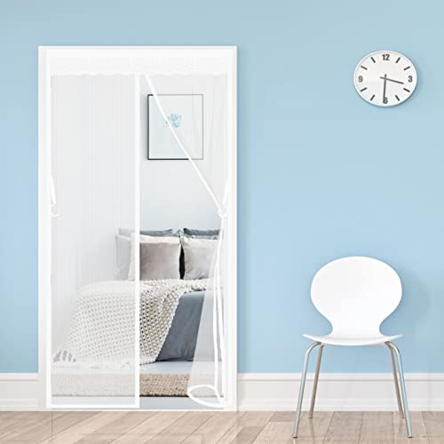 AMZERO Fliegengitter Magnet Tür, 110x210cm Insektenschutz Fliegengitter mit Rahmen Insektenschutz für Balkontür Terrassentür Wohnzimmer, Weiß