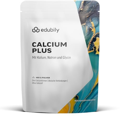 edubily® Calcium plus mit Kalium & Glycin - Basen Mineral Mischung mit Calcium- & Kaliumkomplex - Ohne Süßstoff mit Glycin und natürlichem Aroma - Laborgeprüft (480 g)